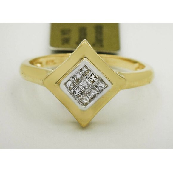 Genuine 0.36 Cts Princess Diamonds Ring 14k Gold